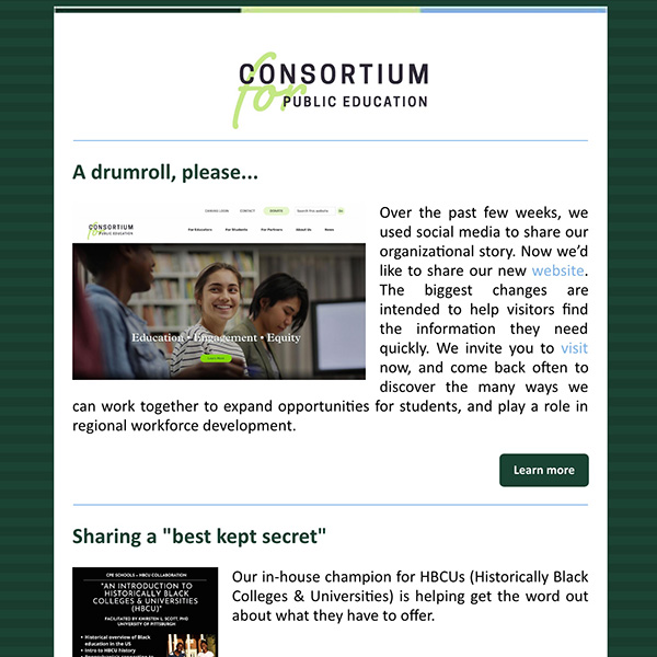 Sample Consortium newsletter