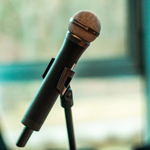 A microphone on a stand